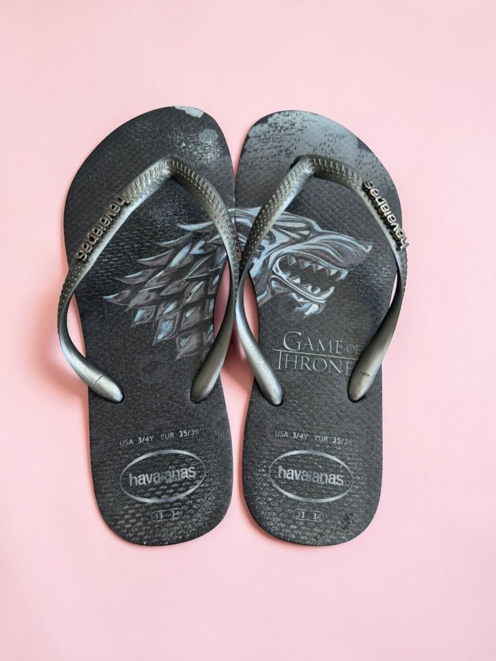 HAVAIANAS Kids Game of Thrones Black Gray Flip Flops Sandals Size 3/4